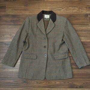 Vintage Houndstooth Blazer Women Petite 8 Wool Blend Tweed Jacket Velvet Collar